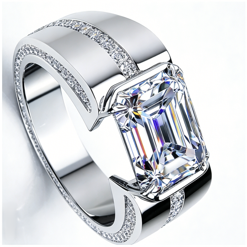 Jorrio Handmade Precision-set 3ct Emerald-cut Statement Men's Band Ring