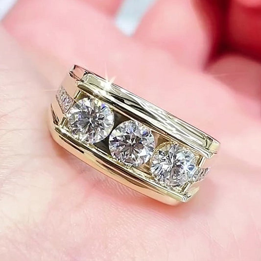 Jorrio Handmade Round Cut Timeless Three Stone Moissanite Unisex Statement Ring