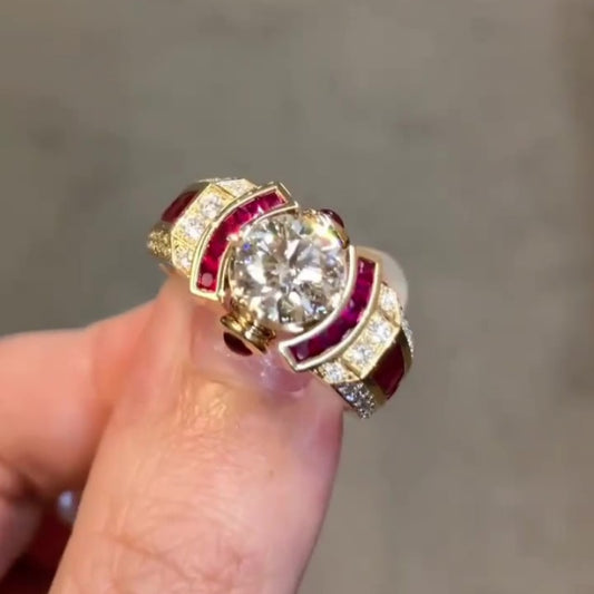 Jorrio handmade classic yet bold round cut ruby halo men's ring