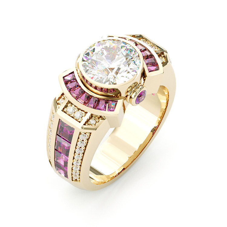 Jorrio handmade classic yet bold round cut ruby halo men's ring