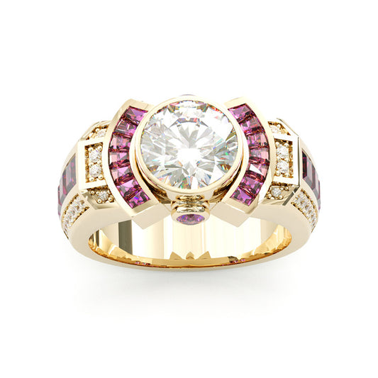 Jorrio handmade classic yet bold round cut ruby halo men's ring