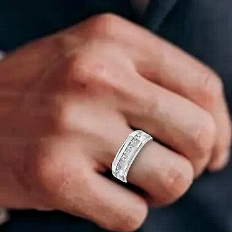 Jorrio Handmade 0.5CT Sleek Line Minimalist Channel-set Moissanite Men’s Sterling Silver Ring