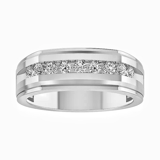 Jorrio Handmade 0.5CT Sleek Line Minimalist Channel-set Moissanite Men’s Sterling Silver Ring