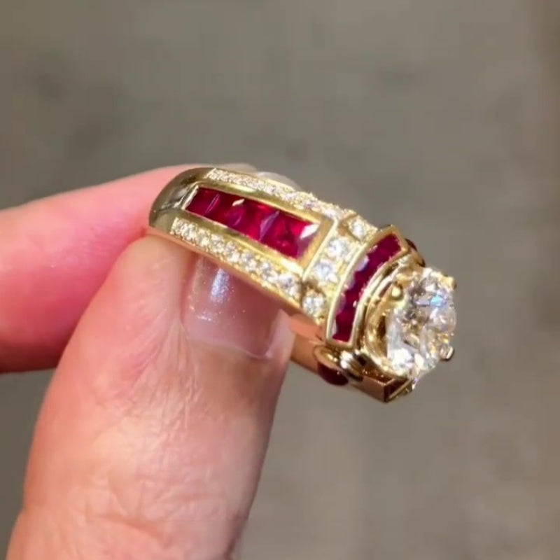 Jorrio handmade classic yet bold round cut ruby halo men's ring