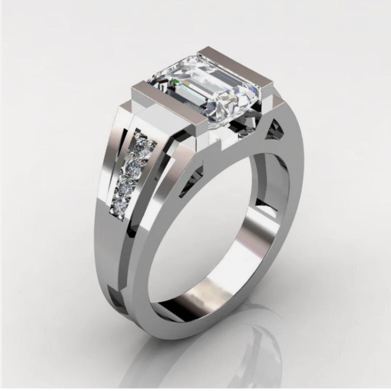 Jorrio handmade modern 3ct white emerald cut men's ring