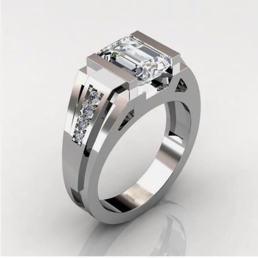 Jorrio handmade modern 3ct white emerald cut men's ring