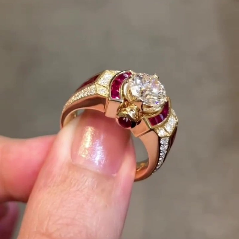 Jorrio handmade classic yet bold round cut ruby halo men's ring