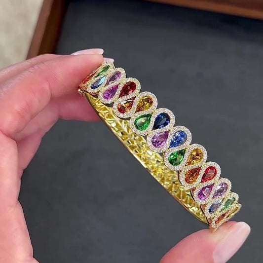Jorrio  handmade elegant rainbow teardrop gemstone bracelet