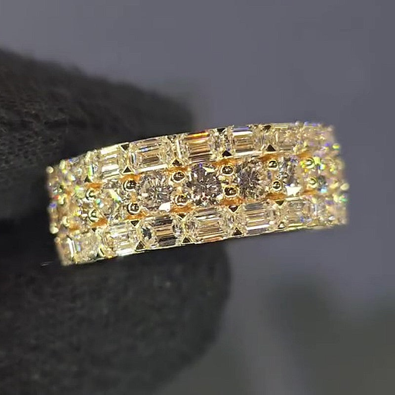 Jorrio Handmade Fully Iced Round & Emerald Cut Men’s Band Ring