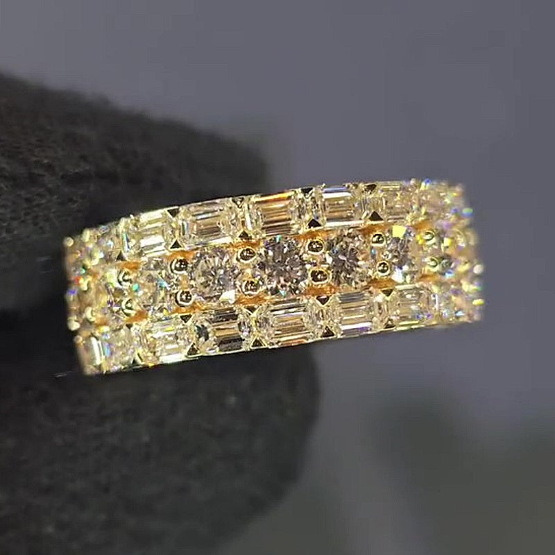Jorrio Handmade Fully Iced Round & Emerald Cut Men’s Band Ring