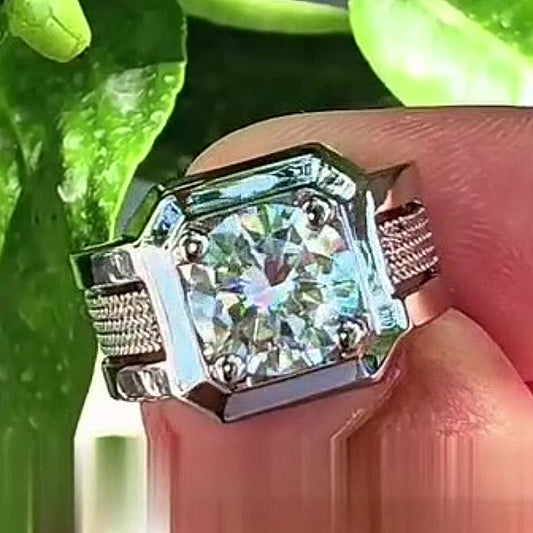 Jorrio Handmade Luxury Square Halo Bold Round CZ Men’s Heavy Band Ring