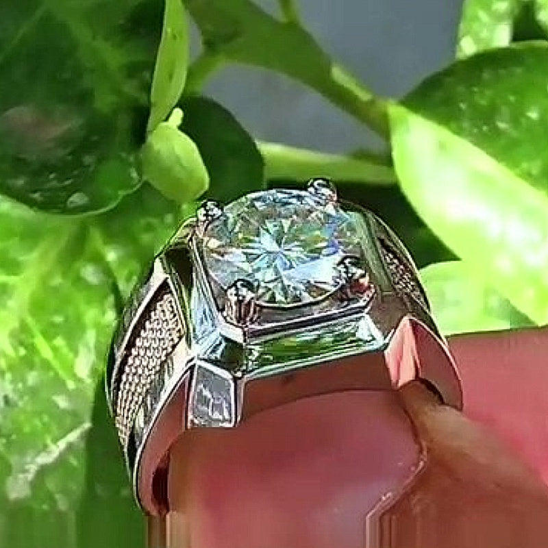 Jorrio Handmade Luxury Square Halo Bold Round CZ Men’s Heavy Band Ring