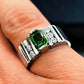 Jorrio Handmade Bold Radiant-Cut Green CZ with Side Round CZ Grooved Men’s Ring