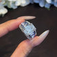 Jorrio Handmade Bold 7CT Emerald Cut CZ with Baguette Blue Sapphire Accent Fashion Ring