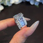 Jorrio Handmade Bold 7CT Emerald Cut CZ with Baguette Blue Sapphire Accent Fashion Ring