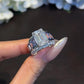Jorrio Handmade Bold 7CT Emerald Cut CZ with Baguette Blue Sapphire Accent Fashion Ring