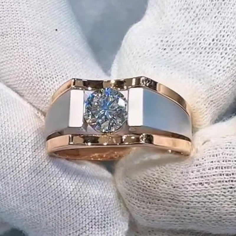Jorrio Handmade Two-Tone Classic Round Solitaire Moissanite Men’s Ring