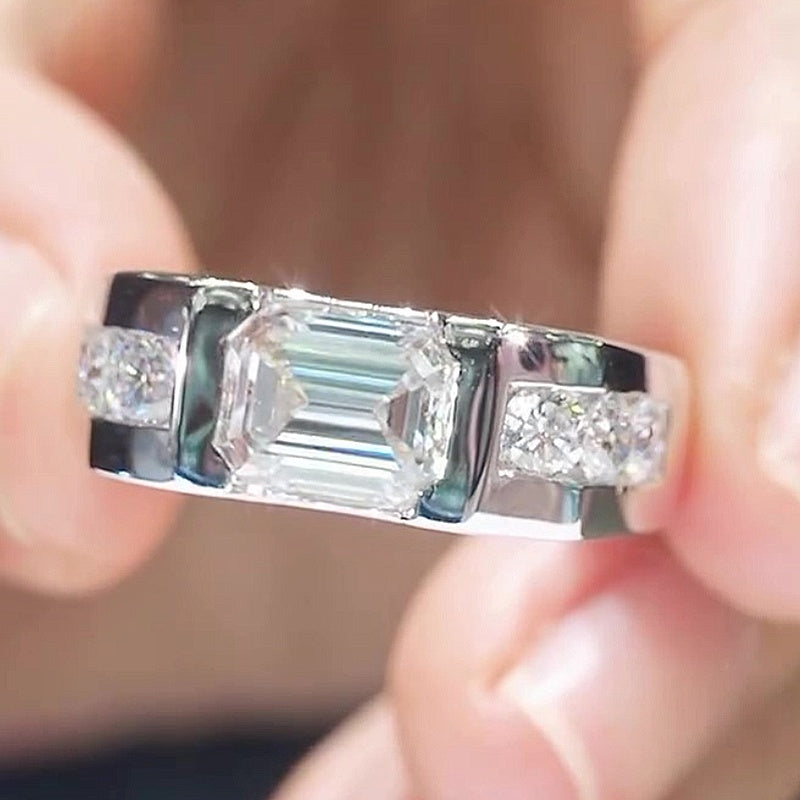 Jorrio Handmade Emerald Cut Bold Contemporary Moissanite Ring