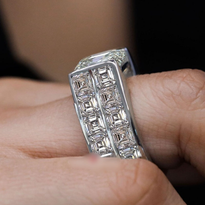 Jorrio handmade 7ct asscher cut iced out men's engagement wedding ring