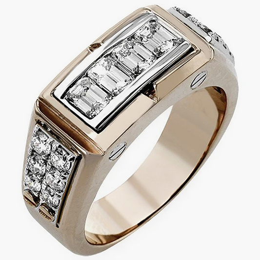 Jorrio Handmade Modern Two-Tone Emerald Cut Channel Set Men's Ring