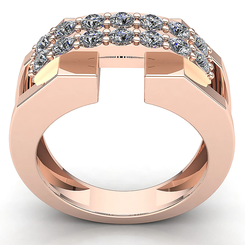 Jorrio handmade 1ct rose gold double row round pavé statement ring