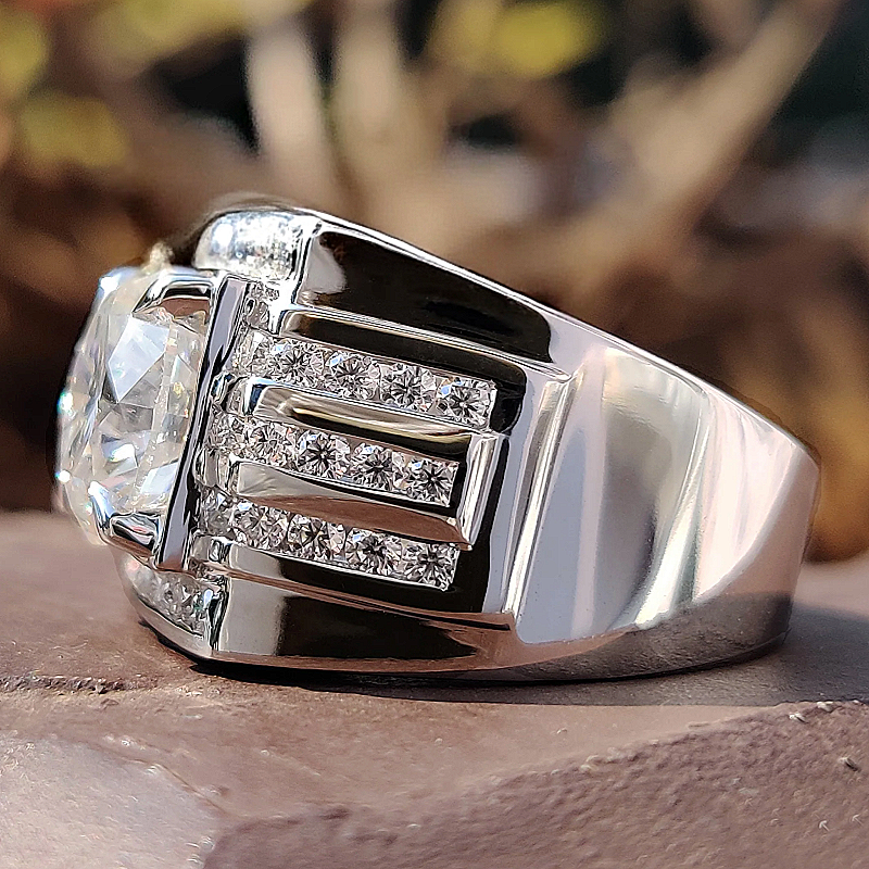 Jorrio Handmade 4.77ct Round Brilliant Cut Trio Channel Set Unique Men's Engagement Ring