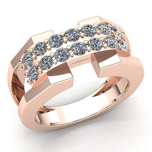 Jorrio handmade 1ct rose gold double row round pavé statement ring