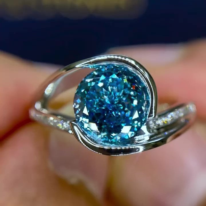 Jorrio unique 3ct blue topaz round cut sterling silver ring