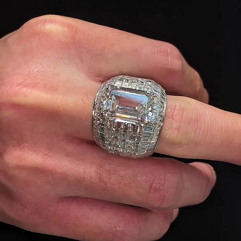 Jorrio handmade massive emerald cut men's bold wide band ring