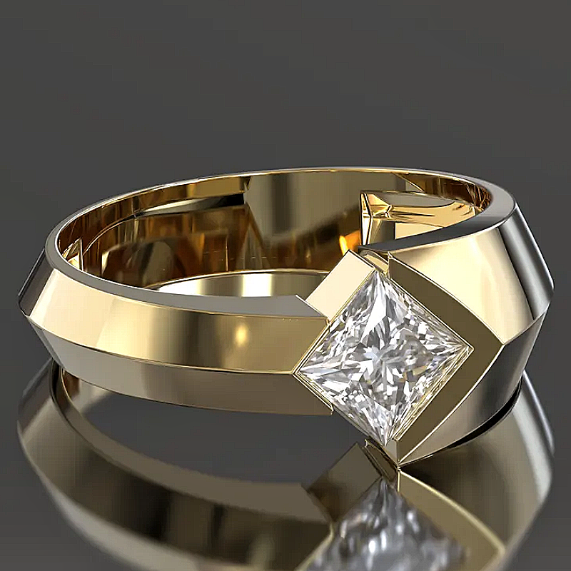 Jorrio Handmade Princess-cut Architectural Statement Men's Ring