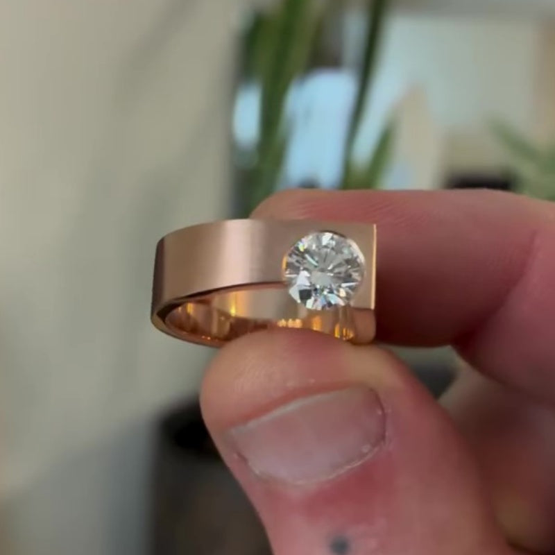 Jorrio handmade minimalist & modernist rose gold geometric solitaire men's ring