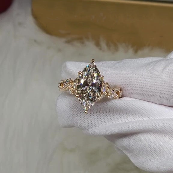 Jorrio handmade luxury 4ct marquise cut gold-color sterling silver ring