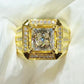 Jorrio handmade luxury gold-tone princess cut halo sparkle wide band men's ring