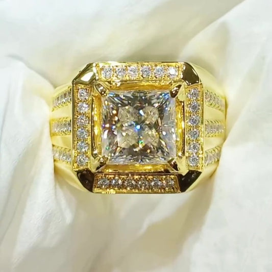 Jorrio handmade luxury gold-tone princess cut halo sparkle wide band men's ring