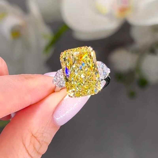 Jorrio handmade 13 ct yellow radiant cut vintage sterling silver engagement ring