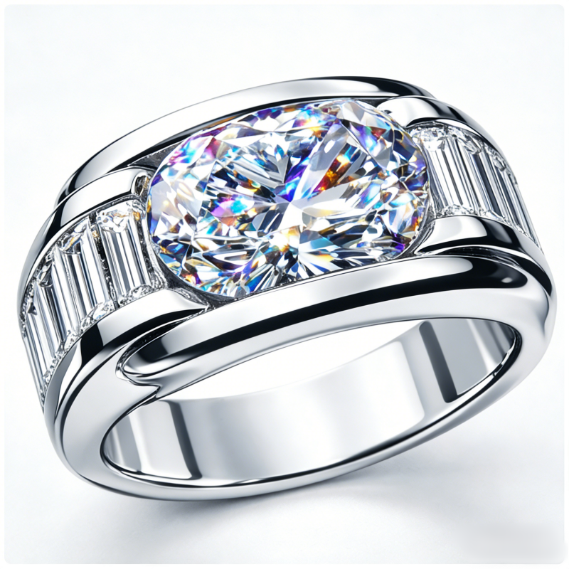 Jorrio Handmade Iced Out Oval Cut Modern Luxury Men's Ring