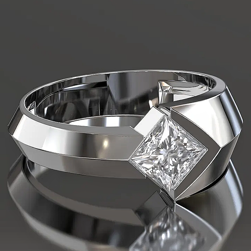 Jorrio Handmade Princess-cut Architectural Statement Men's Ring