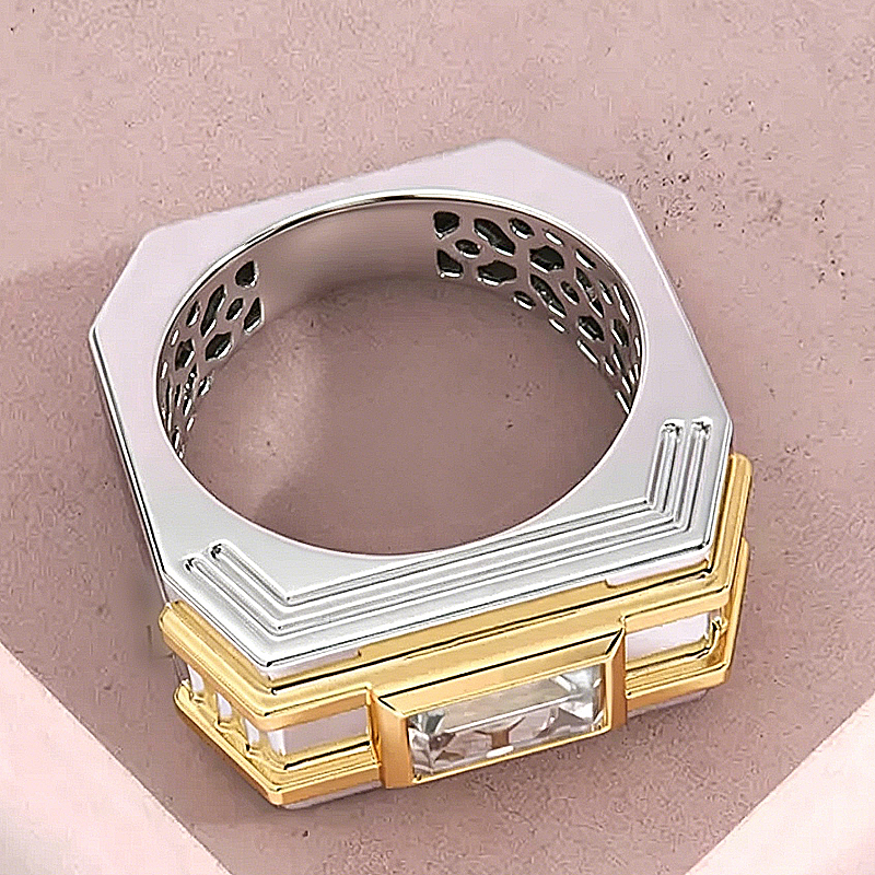 Jorrio Handmade Art Deco Two‑Tone Baguette Cut Men’s Wedding Band Ring