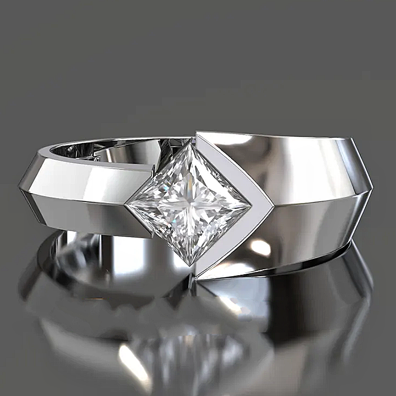 Jorrio Handmade Princess-cut Architectural Statement Men's Ring