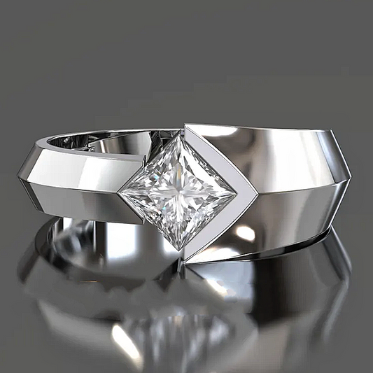 Jorrio Handmade Princess-cut Architectural Statement Men's Ring