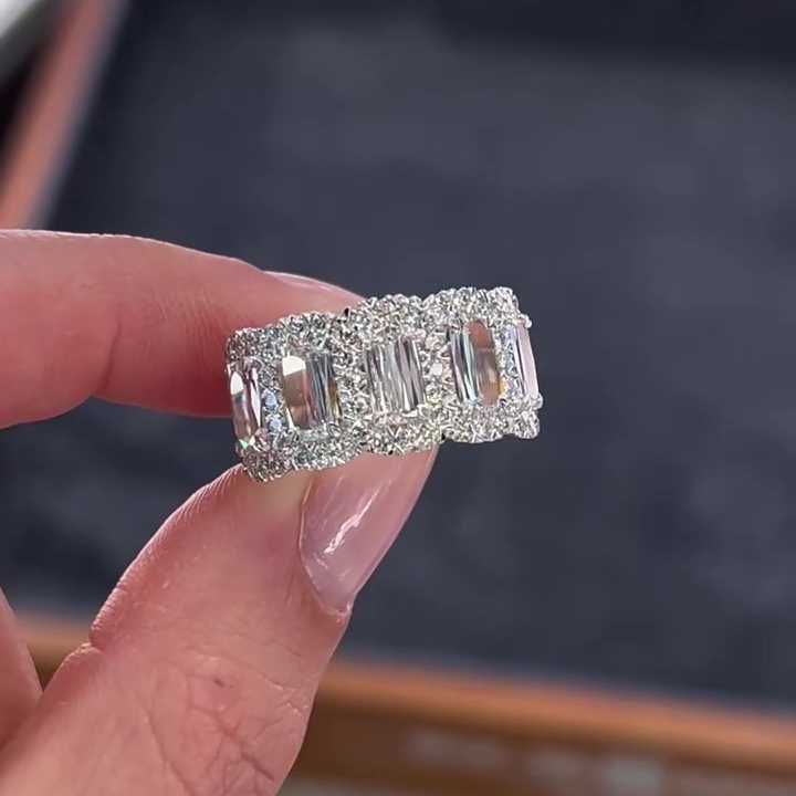 Jorrio emerald cut halo dazzling sterling silver ring