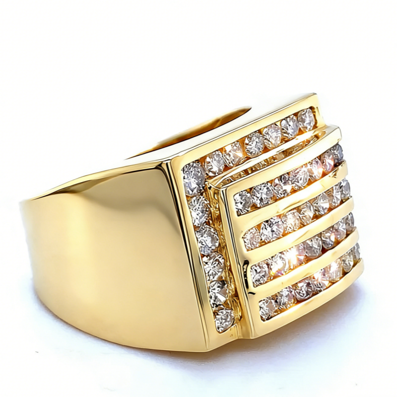 Jorrio Handmade Multiple Tiers Channel Set Round CZ Angled Men's Band Ring