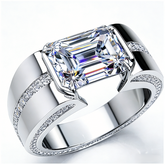 Jorrio Handmade Precision-set 3ct Emerald-cut Statement Men's Band Ring