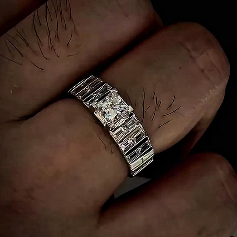Jorrio Handmade Sleek Full-Baguette Radiant Statement Men's Ring