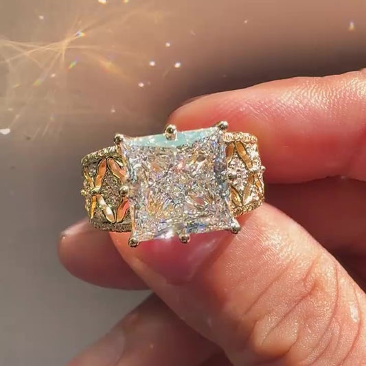 Jorrio filigree design gold-color princess cut sterling silver ring