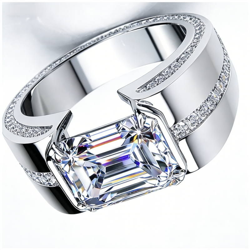 Jorrio Handmade Precision-set 3ct Emerald-cut Statement Men's Band Ring