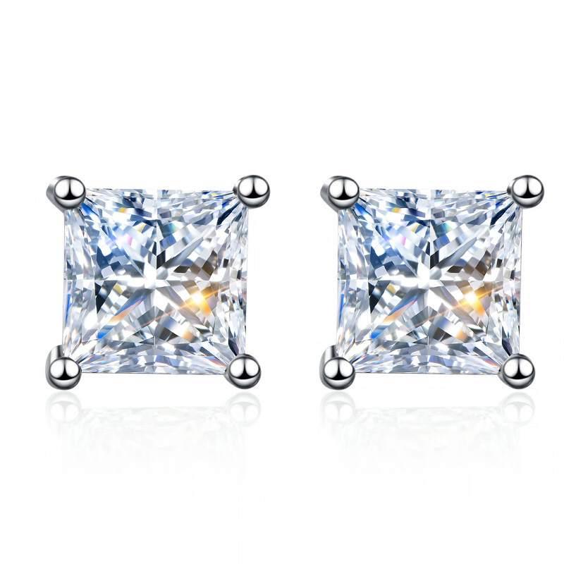 Jorrio four prongs princess cut created diamond sterling silver earrings