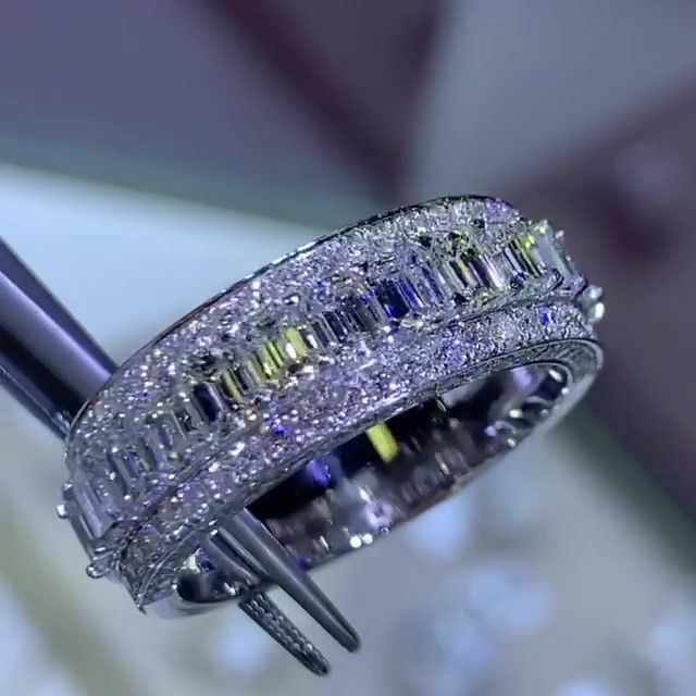 Jorrio Handmade Emerald Cut Sterling Silver Eternity Women's Band Wedding Ring