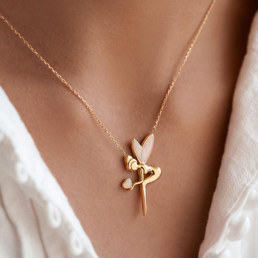 Jorrio handmade gold enameled angel sterling silver necklace