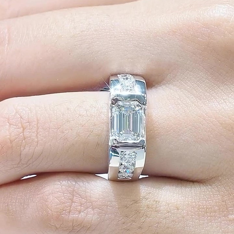 Jorrio Handmade Emerald Cut Bold Contemporary Moissanite Ring